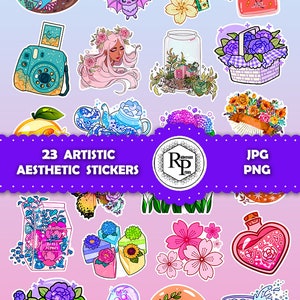 Artistic Aesthetic Stickers Sheet PNG/JPG Plus Free Bookmark - Etsy