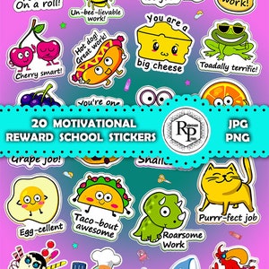 BUNDLE Classroom/School Motivational Reward ONE (1) Stickers Sheet V in Png/Jpg Files plus Free Baby Animals Coloring Book (See Description)