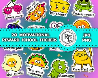 BUNDLE Classroom/School Motivational Reward ONE (1) Stickers Sheet V in Png/Jpg Files plus Free Baby Animals Coloring Book (See Description)