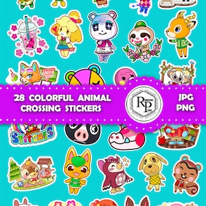 May include: A set of 28 colorful Animal Crossing character stickers. The stickers feature a variety of characters from the popular video game series, including villagers, special characters, and more. The stickers are perfect for adding a touch of whimsy to laptops, water bottles, notebooks, and other items.