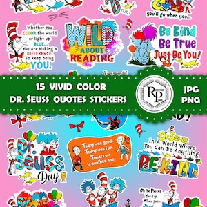 Best Selling** Super Bright Color Dr. Seuss Quotes ONE (1) Stickers Sheet Plus Free Digital Kid Book -Printable Stickers  (Read Description)
