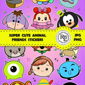 Super Cute Animal Friends ONE Stickers Sheet - PNG, JPF Plus Free Coloring Bookmarks - Printable Kawaii Stickers  (See Description)