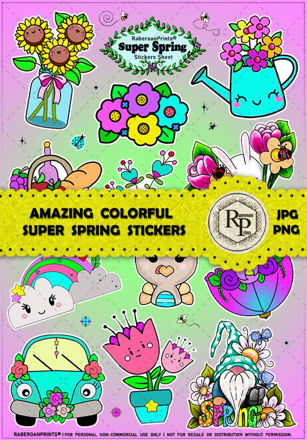 Transfer Stickers Spring Spring Theme (1) Stickers Sheet - Scrapbook - Planner - Junk Journal ...