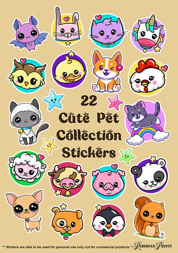 22 Cute Pet Collection Stickers Sheet PNGJPFPDF & Gift Box Etsy