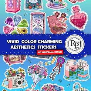 Best Selling** Super Amazing Vivid Aesthetics ONE (1) Stickers Sheet Plus Gift Box Template - Bundle Printable Stickers (See Description)