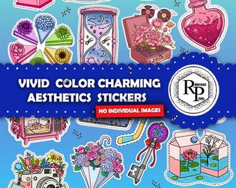 Stickers Vivid Aesthetics Sheet Plus Gift Box Template - Bundle Printable Stickers (See Description)
