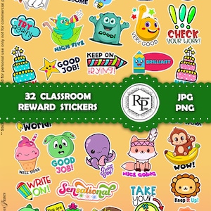 Bestseller*** Classroom/School Reward ONE (1) Stickers Sheet PNG/JPG plus Free Activity Book for Kids  (Read Description)