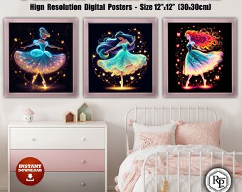Princess Nursery Prints - Colorful Illustrations Wall Art - Princess Nursery Poster - Princess Prints - Nursery Decorations #B (See Info)