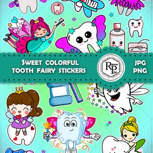 BestSeller** Sweet Cute Tooth Fairy ONE (1) Stickers Sheet -PNG/JPF & Free Tooth Fairy Certificates - Printable Kawaii Stickers  (See Info)