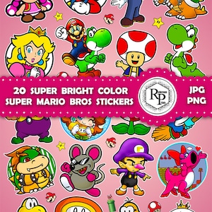 Best Seller** Vivid Bright Color Mario Bros Friends ONE (1) Stickers Sheet Plus Free Coloring Pages - Bundle Printable Stickers  (Read Info)