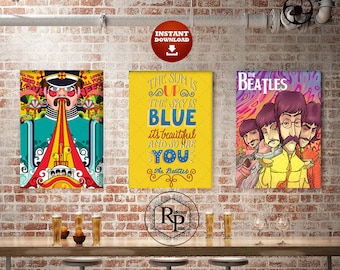 Kolekcja plakatów The Beatles, cyfrowe wydruki muzyczne, plakaty do dekoracji wnętrz – sztuka lat 60. (zobacz informacje)