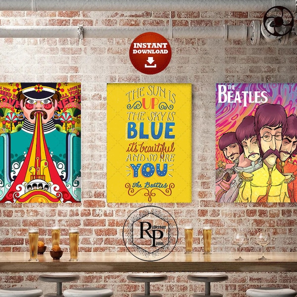 BUNDLE Collection of 6 The Beatles Posters, Digital Music Prints, Poster Home Decor Wall Art (See description)