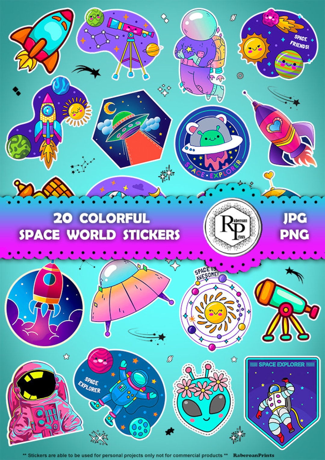 Super Bundle** Colorful Space World ONE (1) Stickers Sheet Plus Free ...