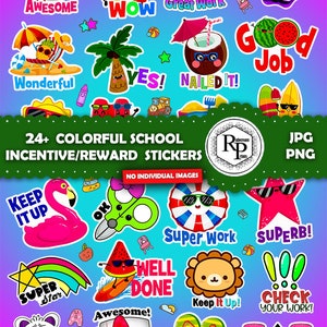BUNDLE Classroom/School Motivational Reward ONE (1) Stickers Sheet XIII in Png/Jpg Files plus Free Baby Animals Coloring Book (See Info)