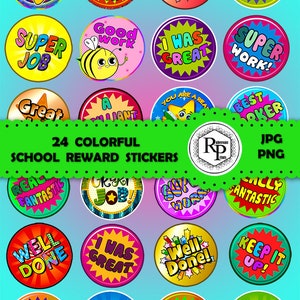 BestSeller** Motivational School Reward ONE (1) Stickers Sheet/Doodle School Stickers PNG/JPG plus Free "I Spy Games" Collection (See Info)