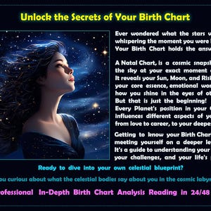 Thème natal complet + analyse approfondie - Rapport astrologique sur le thème natal - Thème natal + prévisions (voir description ci-dessous)