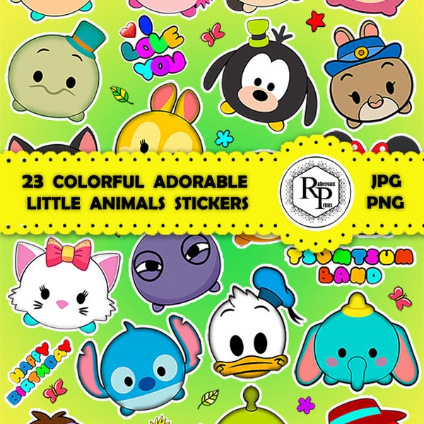 Best Seller** Vivid Color Adorable Little Animals ONE (1) Stickers Sheet Plus Free Coloring Pages - Bundle Printable Stickers  (Read Info)