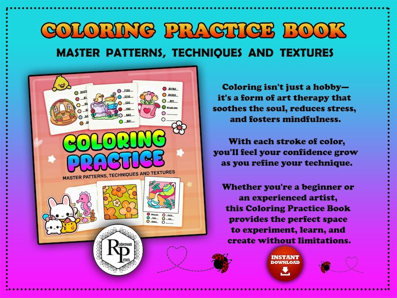 COLORING PRACTICE BOOK Master Patterns, Techniques Textures -+ Bonus ...