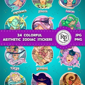 Ästhetische Sternzeichen ONE (1) Sticker Sheet | Horoskop Zeichen - Bündel druckbare Aufkleber (siehe Beschreibung)