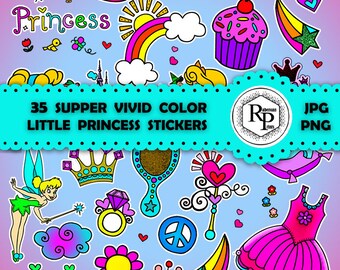 Little Princess Stickers (1) Sheet + Bonus Coloring Page -  Planner - Scrapbook - Journaling (See Info)