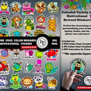BestSeller** Classroom/School Reward ONE (1) Stickers Sheet PNG/JPG plus Free Baby Animals Coloring Book and Extra Stickers  (See Info)