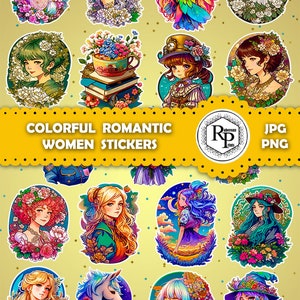 Best Selling Bundle | Super Colorful Romantic Women ONE (1) Stickers Sheet Plus Free Gift Box Pattern - Bundle Printable Stickers (See Info)