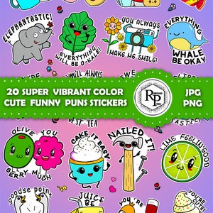 Best Seller*** Super Vibrant Color Cute, Funny "Puns" #1 ONE Stickers Sheet Plus Free Gift Box Template PNG/JPG (Read Description)