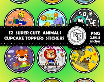 Décoration pour cupcakes baby shower/animaux d'anniversaire 2,5/1,5 po. + Bruants colorés en prime - Fête d'anniversaire (Lire les informations)