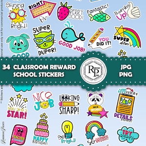 BestSeller** Classroom/School Reward ONE (1) Stickers Sheet PNG/JPG plus Free Baby Animals Coloring Book (See Description)