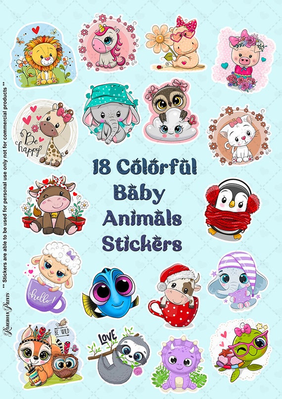 Colorful Baby Animals Stickers Sheet PNG/JPG Plus Free Baby Etsy
