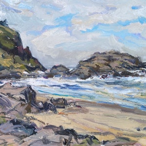 Beard’s Hollow Cove, Astoria, Cape Disapointment, oil painting, Washington coast seascape, Pacific Northwest, Impressionist landscape