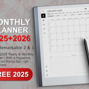 reMarkable 2 Digital Planner 2025+2026, reMarkable 2 Templates yearly & Monthly Planner,Hyperlinked PDF,compatible with reMarkable Paper pro