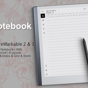Könnte beinhalten: Ein digitales Notizbuch für den reMarkable 2 & 1 E-Reader. Das Notizbuch hat eine linierte Seite mit dem Text "SECTION A PAGE 15" oben. Ein schwarzer Stift liegt auf dem Bildschirm.