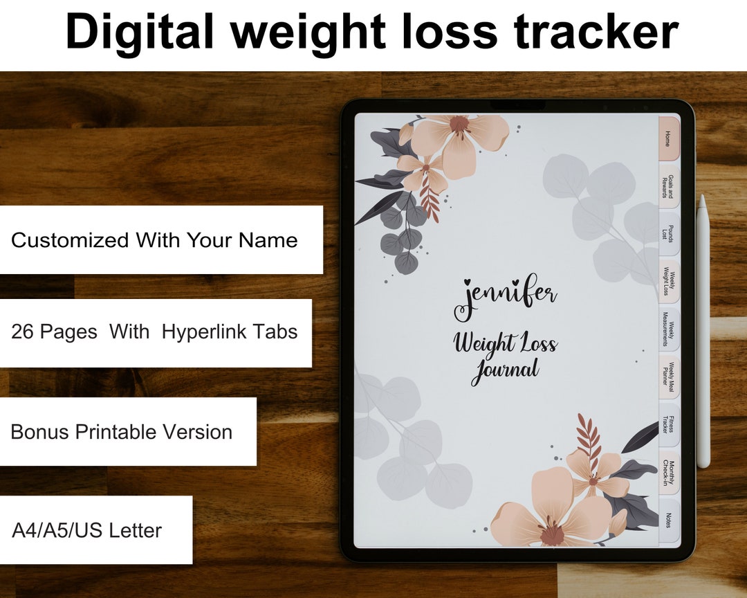 Digital Weight Loss Tracker for Goodnotes, Notability, Weight Loss