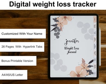 Digital  Weight Loss Tracker For Goodnotes, Notability, Weight loss  Planner For iPad, Weight loss chart, Measurement, Meal Planner & More.