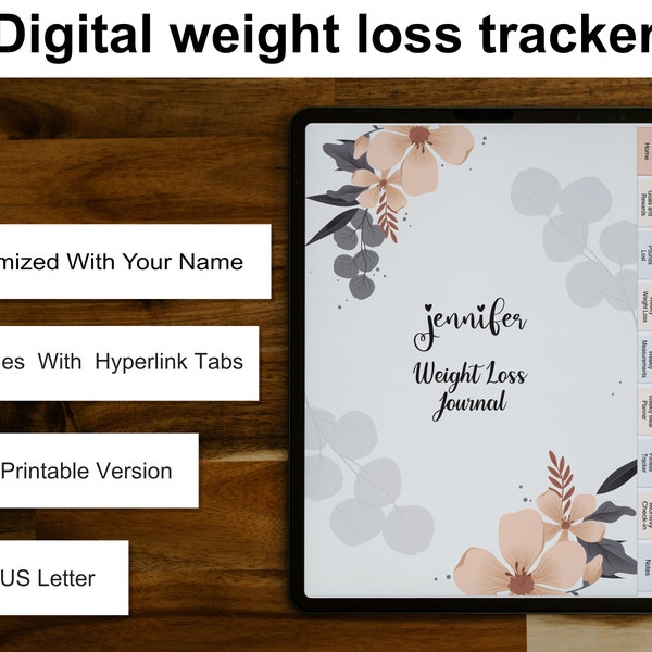 Digital  Weight Loss Tracker For Goodnotes, Notability, Weight loss  Planner For iPad, Weight loss chart, Measurement, Meal Planner & More.