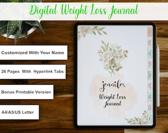 Digital  Weight Loss Tracker For Goodnotes, Notability, Weight loss  Planner For iPad, Weight loss chart, Measurement, Meal Planner & More.
