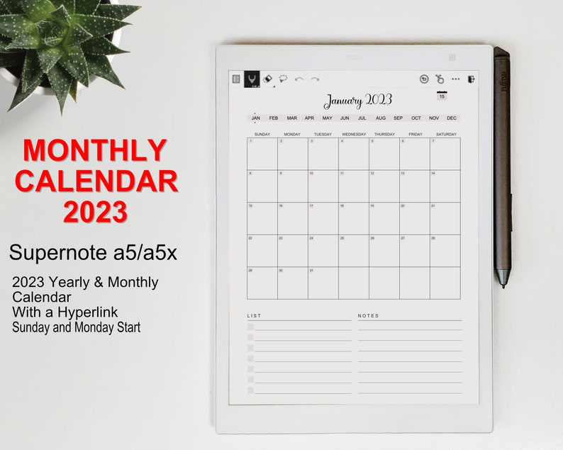 Supernote Templates 2023 Calendar Supernote A5 / A5x 2023 Etsy