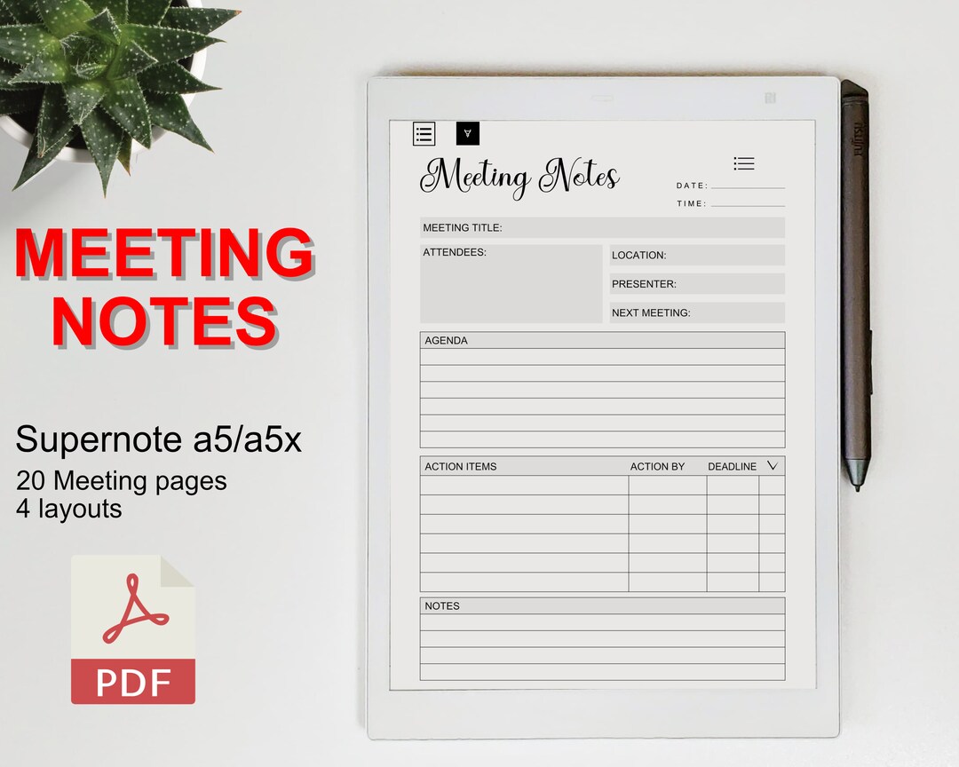 Supernote A5/a5x Templates Meeting Notes, Meeting Book, Hyperlinked PDF Etsy