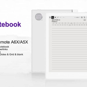 Supernote A6X/A6 Templates SuperNote A5X/A5 Digital Notebook | Hyperlinked PDF