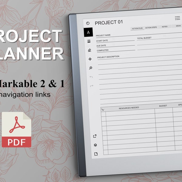 Remarkable 2  Templates , Project Planner, project management, project tracker, work planner, with nafigation links