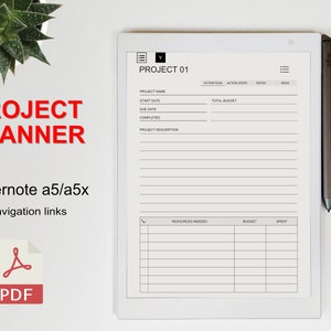 Plantillas de SuperNote Planificador de proyectos, gestión de proyectos, seguimiento de proyectos