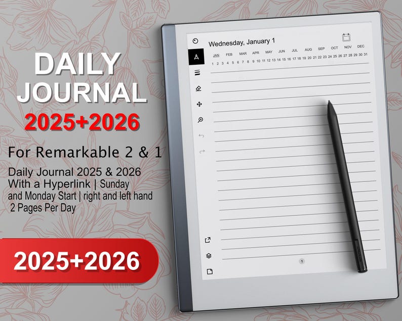 Daily Journal Template for Remarkable 2 2025-2026, Hyperlinked PDF ...