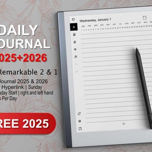 Remarkable 2 Daily Journal 2025-2026, Sunday & Monday Start, compatible with reMarkable paper pro