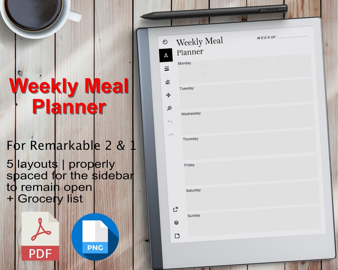 Weekly Meal Planner for Remarkable | Weekly Meal Planner + Grocery List ...