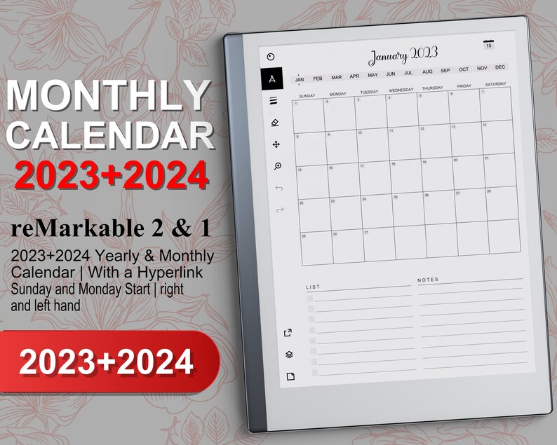 Remarkable 2 Templates 20232024 Yearly & Monthly Calendar Etsy