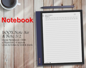 Boox Note Hyperlinked Notebook | Boox Note Templates Digital Notebook
