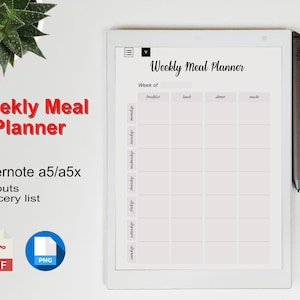 SuperNote Template, Supernote A5/A5x Weekly Meal Planner + Grocery list