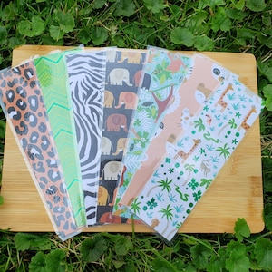 CLEARANCE: Jungle Animals || Double-Sided Handmade Laminated Bookmarks - Elephants/Tigers/Pandas/Monkeys/Zebra/Cheetah - Bookish Gifts