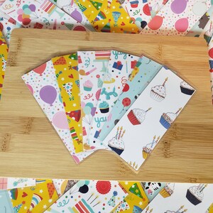 Birthday Celebration Mini Bookmark Bundles || Assorted Double-Sided Handmade Laminated Bookmarks - Special Bundle Price - Bookish Gifts